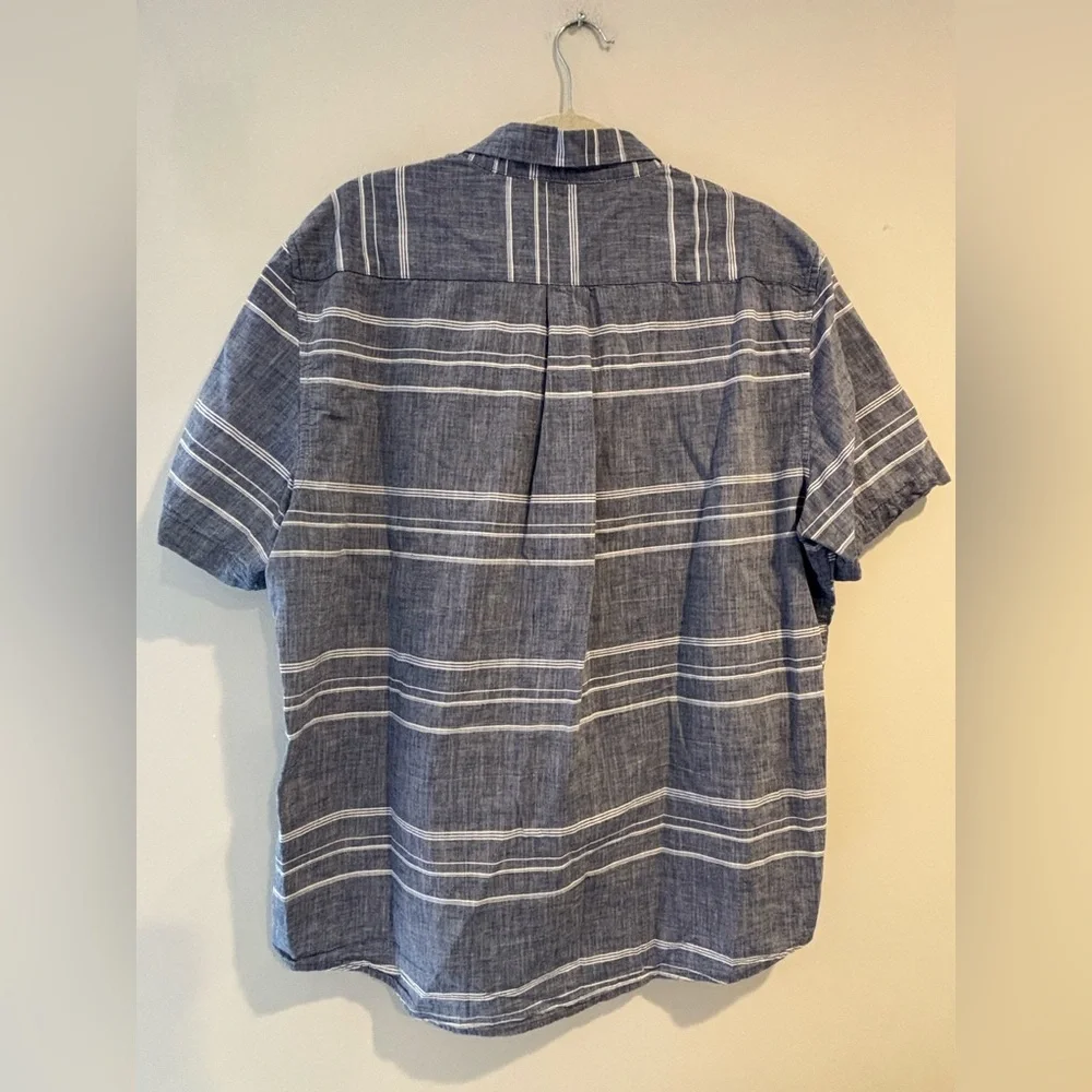 US Polo Assn Mens XL Blue White Striped Short Sleeve Button Down Chambray
